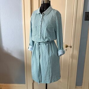 Boden Green Geometric Patterned Cotton Shirt Dress in Size 12